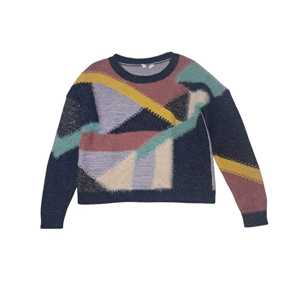 Anthropologie Moth Mod Eyelash Jumper Sweater Women Medium Abstract Art Colorful